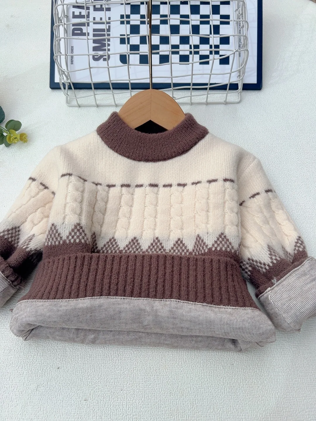 Pullover für Jungen, langärmelig, Kinderpullover, Pullover mit Zickzackmuster und Farbblockdesign, Herbst-/Winterpullover für Jungen, gestrickter Pullover für den täglichen Gebrauch. – Detail 5