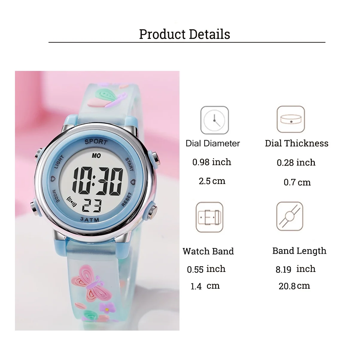 Orologio elettronico per bambini con cinturino in silicone con motivo a farfalla alla moda e carino, adatto per l'uso quotidiano, regalo di Natale.