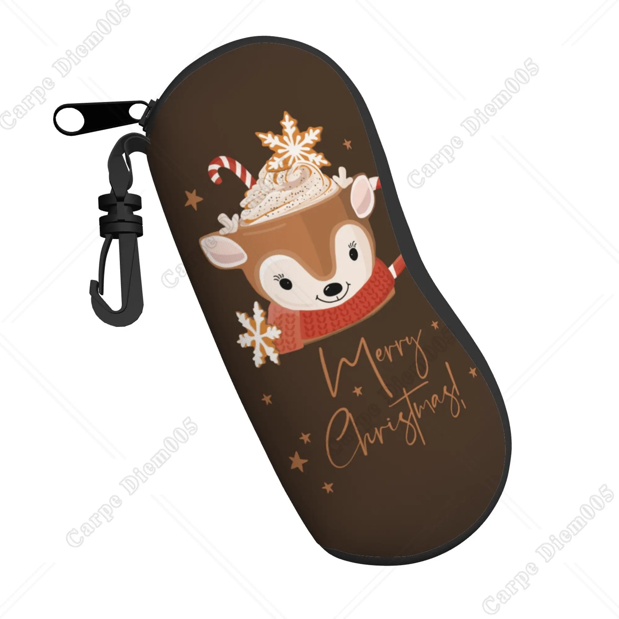 Hot Cocoa Merrry Christmas Deer Brown Glasses Box Case Sunglasses Bag for Men Women Kids for Travel Work One Size Gift