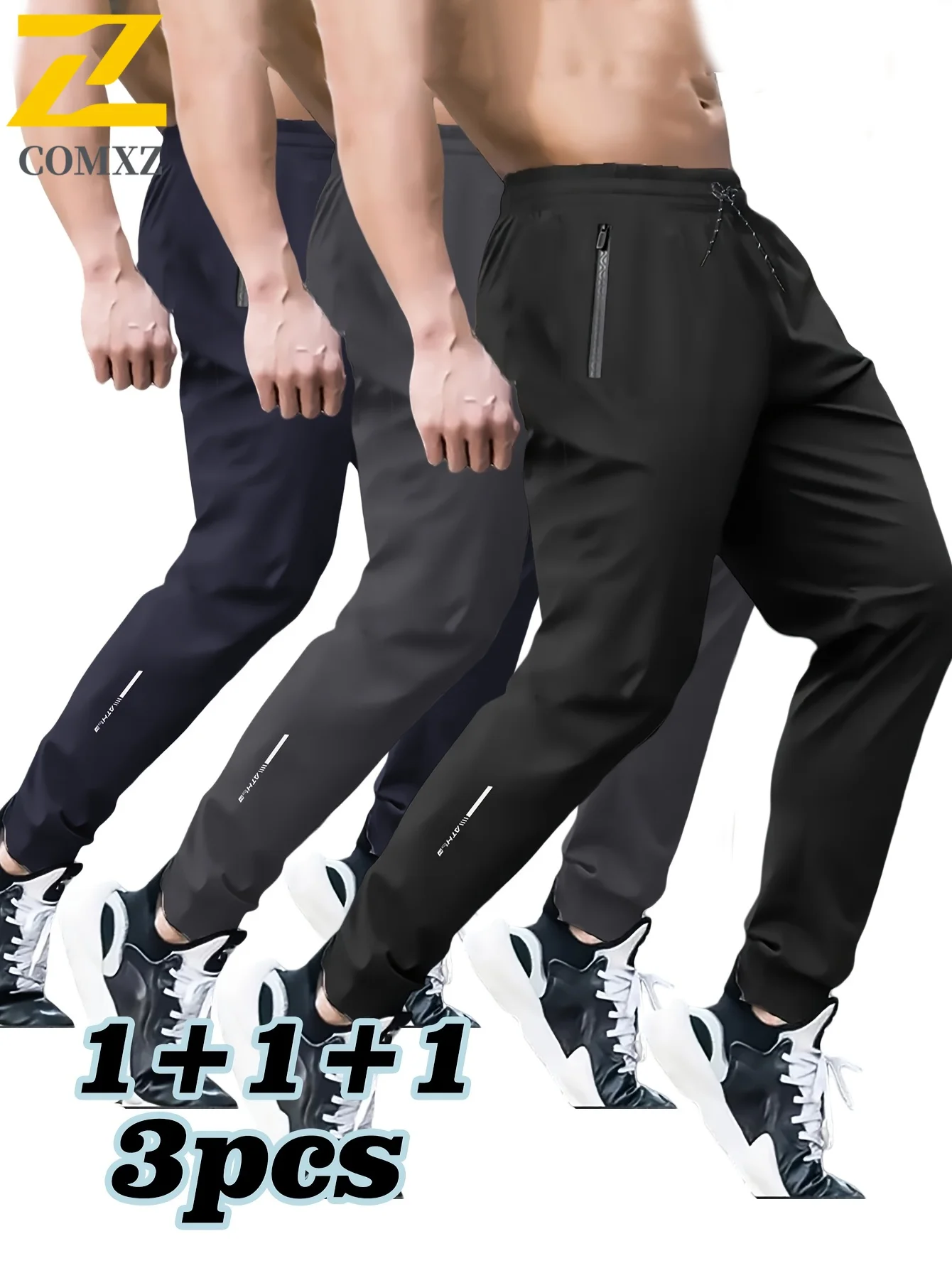 3 Pack Mens Jogger Pants Zipper Ankle Cuff Slim Fit Stretch Casual Running Lounge Sweatpants Trousers for Gym Workout Training