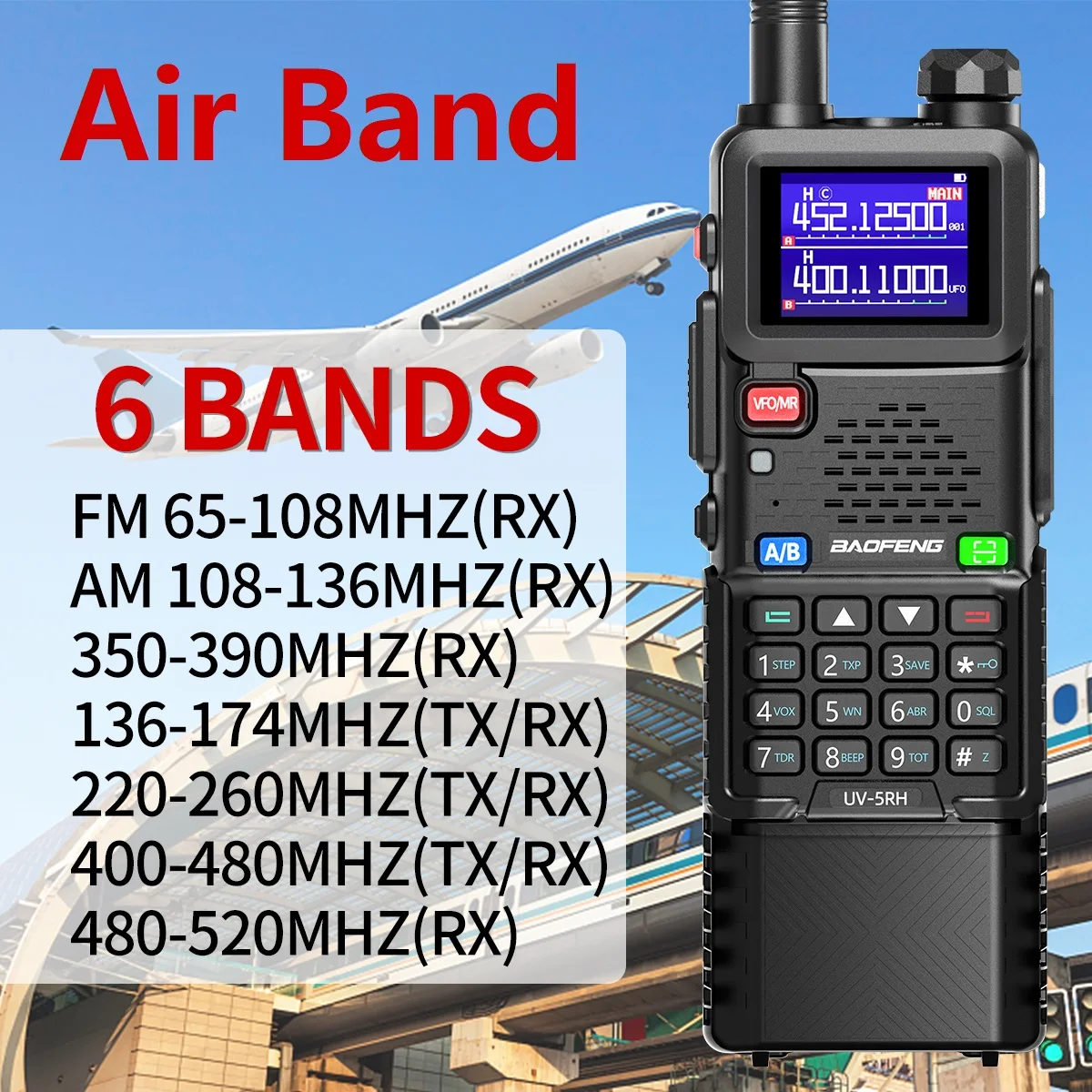 Baofeng UV-5RH PRO MAX Air Band Walkie Talkie 3800mAh 10W Wireless Copy Frequency Multi Band Type-C 999CH Long Range Ham Radio