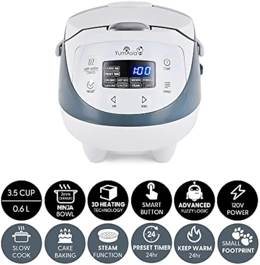 Panda Mini Rice Cooker With Ninja Ceramic Bowl and Advanced Fuzzy Logic (3.5 cup, 0.63 litre) 4 Rice Cooking Functions