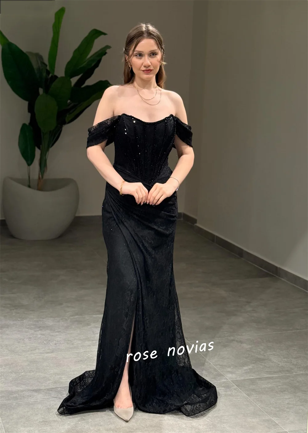 Customized Lace Rhinestone Pleat Off-the-shoulder Mermaid Floor-length Bespoke Occasion Evening Party Dresses Elegant Sparkle