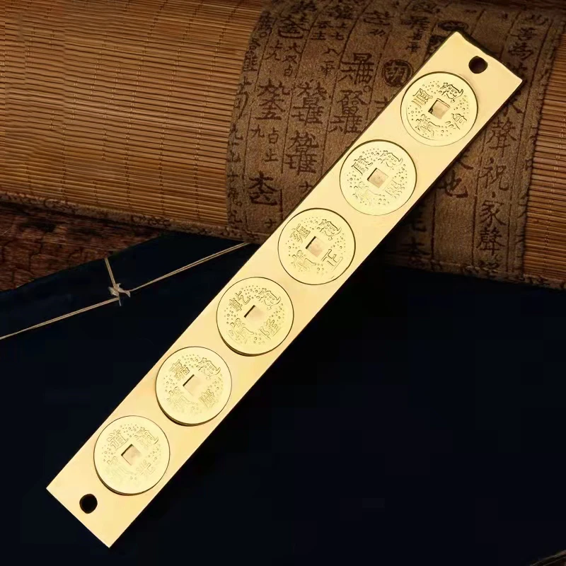 6 Golden Emperor Smooth Coins Feng Shui Ruler
