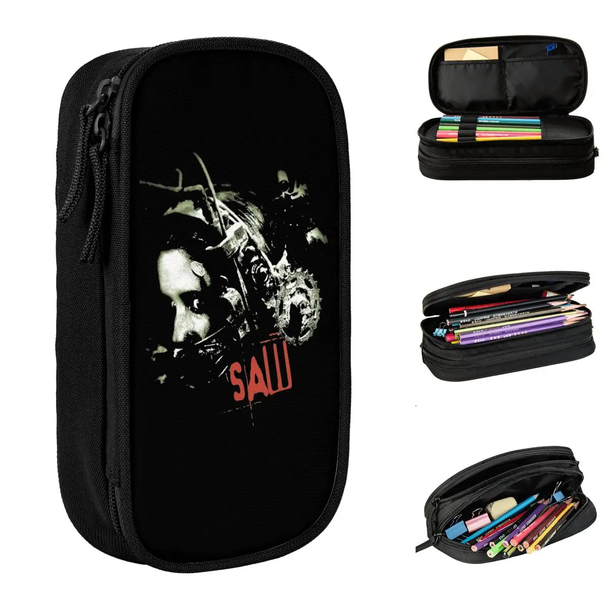 New Saw Horror Movie Retro Pencil Case game fans lover Pencilcases Pen Box for Student Large Storage Bags School Supplies