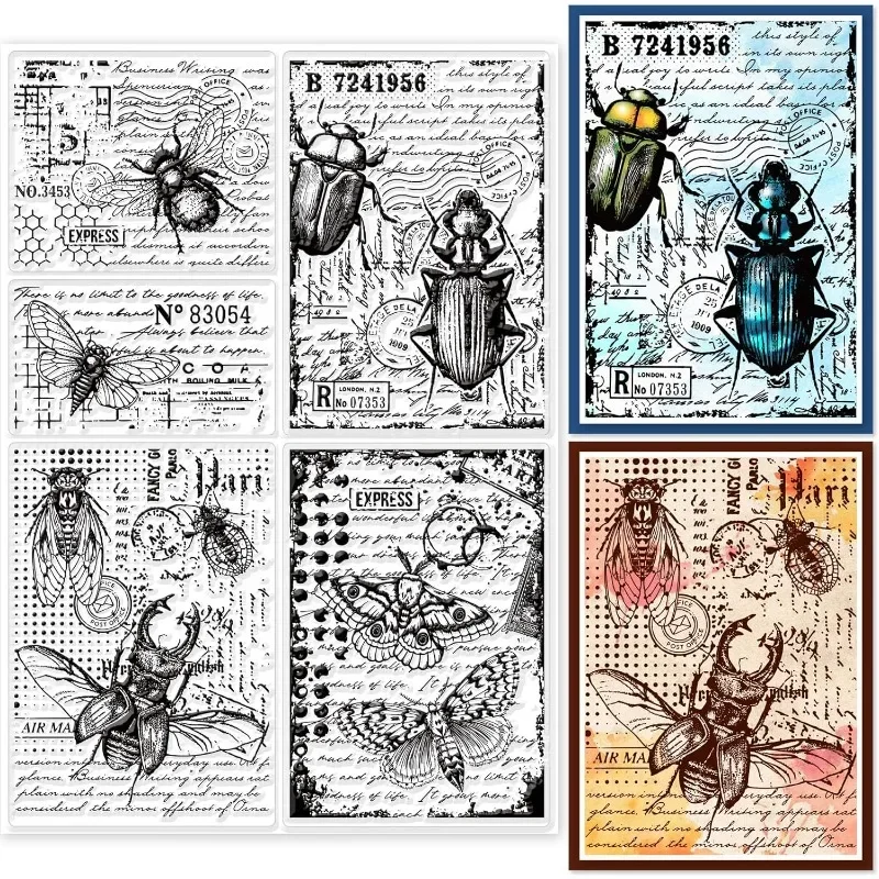 1pc Insect Background Clear Stamps Insect Clear Rubber Stamps Silicone Clear Stamps for Card Making Rubber Stamps for Crafting