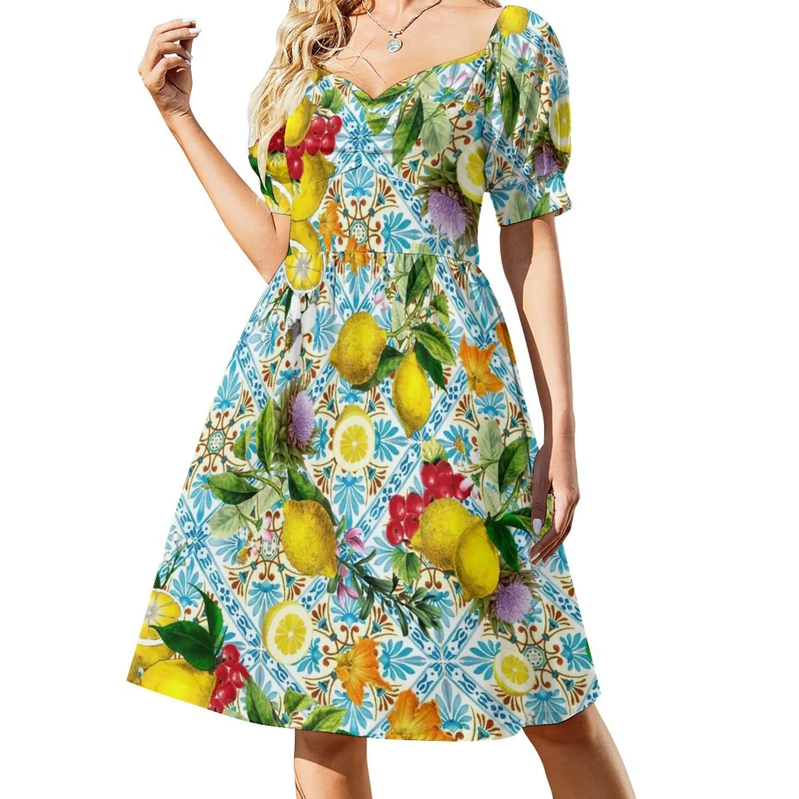 Sicilian lemons and romantic tiles cottagecore aesthetic Short Sleeved Dress summer dresses womens 2025 Dance dresses Dress