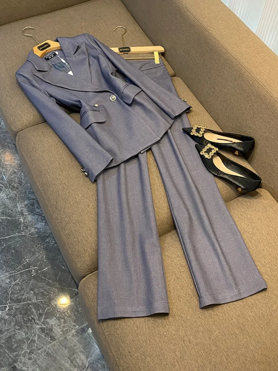 

ay Suit Set Women's Profional Ele High Waist Wide Leg Pants Two Piece Suit C566 Faionable Commute Sle