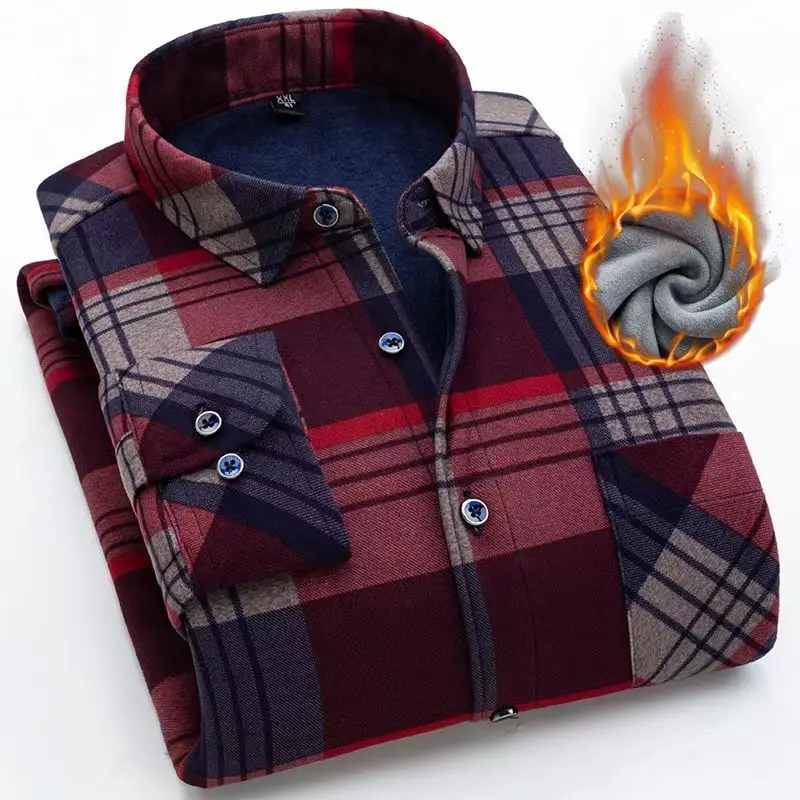 2025 Winter Plaid Shirt With Fleece For Men Comfortable Casual Long-sleeved Shirt In A Variety Of Colors