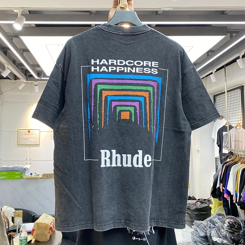 

Loose Casual Summer New Sle ort Sve T-irt Abstract Tunnel Print Boxed Square Design Youth Faion T-irt