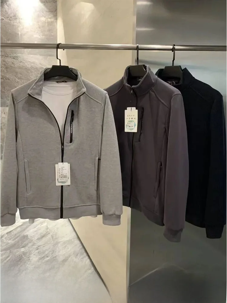 

Мужской осенне-зимний кардиган с воротником-стойкой на флисовой подкладке, из мягкого вельвета с полосатым узором, простой, спортивный, теплый, верхняя одежда