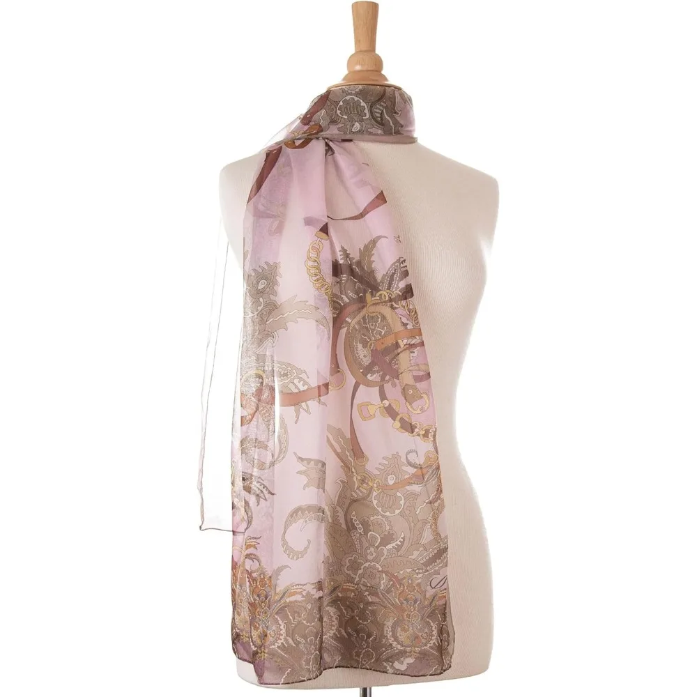 100% 실크 이탈리아산 여성용 패션 롱 스카프 - 우아한 스타일 액세서리