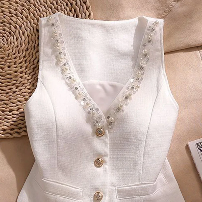

Fashion White Camisole Vest Women's Suit Vest Spring Summer Autumn Sleeveless Small Fragrant Style Suit Jacket Coat Versatile