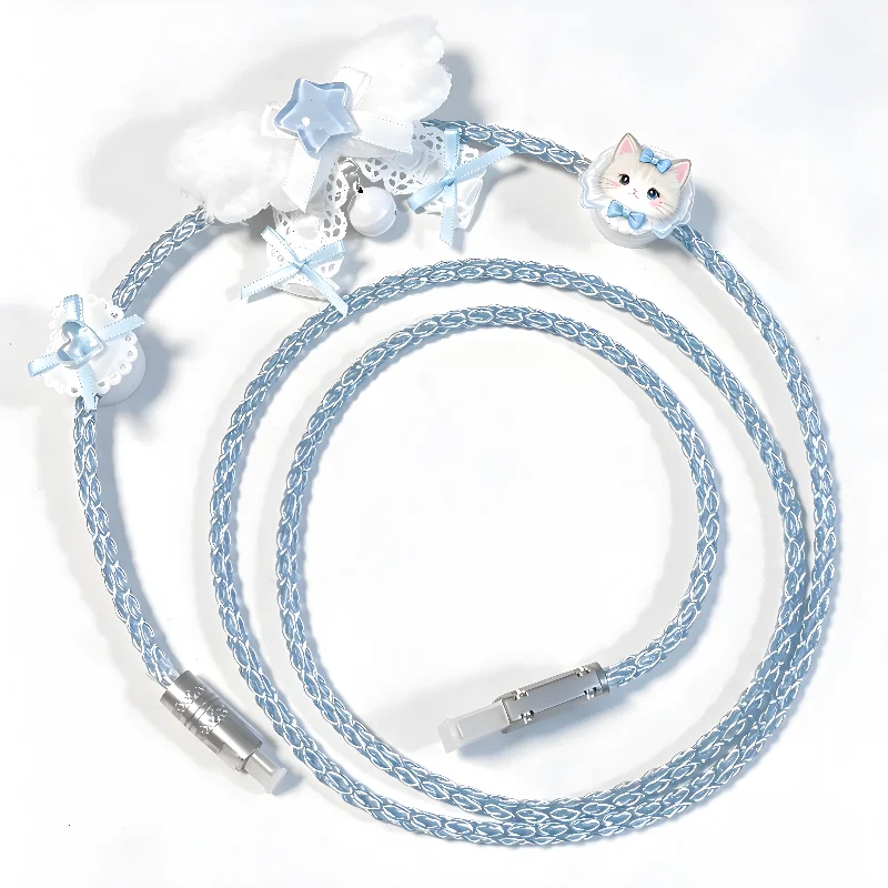 Custom 8k Rgb Aviator Cable White Luminous 1.3m Type-c Mechanical Keyboard Blue Handcrafted Decoration Cable Desk Setup Decor