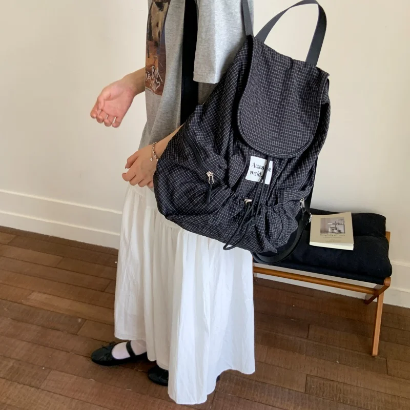 LEFTSIDE Women Soft Nylon High-capacity Backpacks 2025 Summer Grid Backpack Girls School Bag Lightweight Travel Back Pack image 3