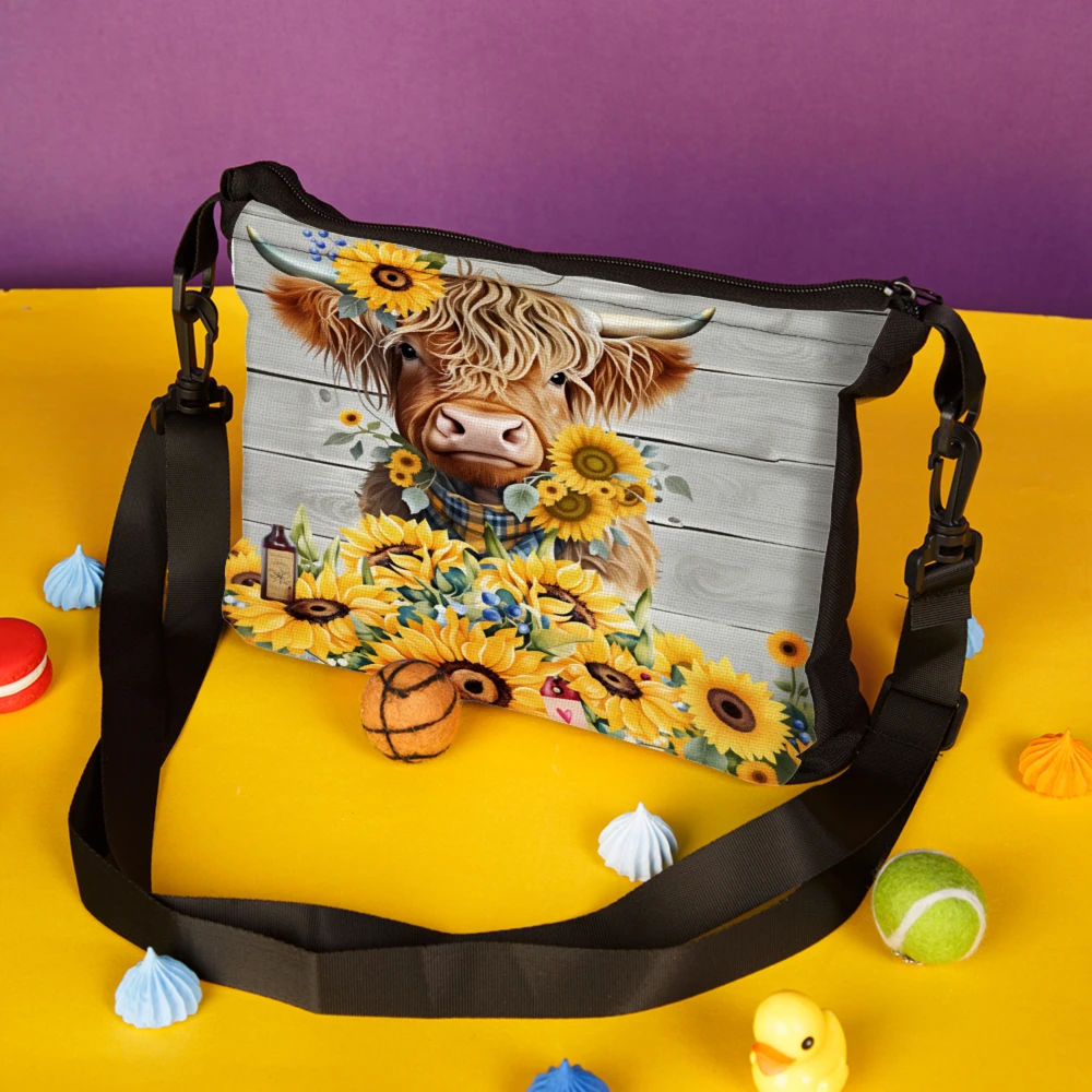 1pc Cow Sunflower Print Crossbody Bag Multicolor Animal And Flower Pattern Shoulder Bags For Women Travel Shopping Casual Use