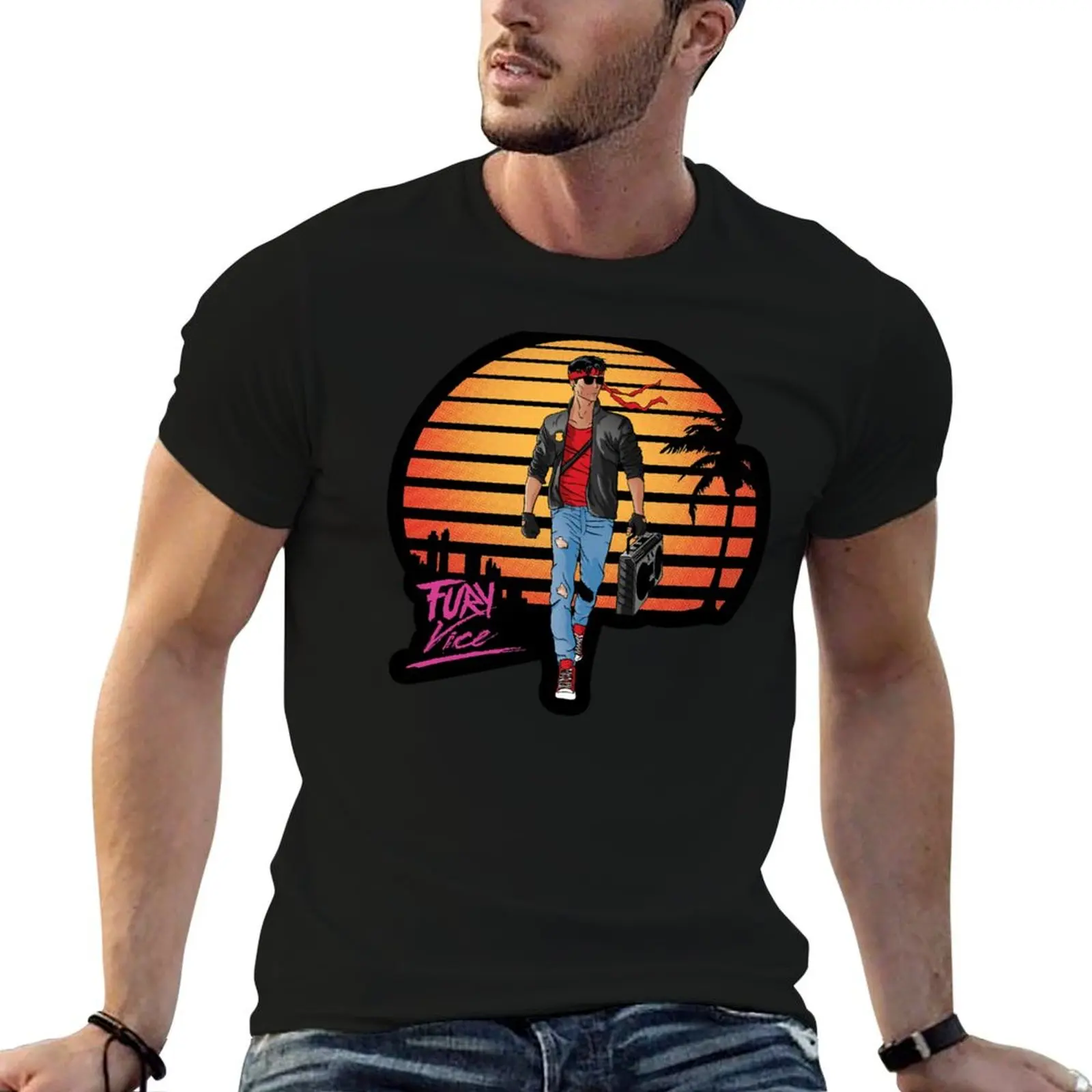 

Kung Fury Vice 80S Retro Vintage Miami Lazers Boombox Kung Fu Karate white T-Shirt anime tshirt oversized t shirt men