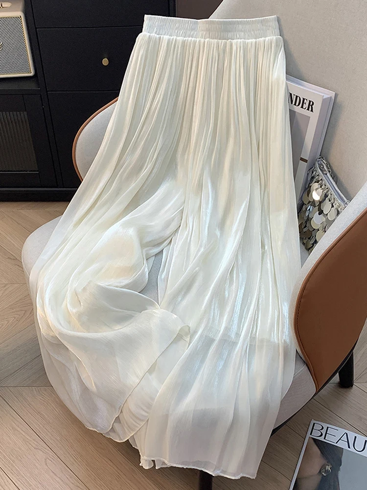 

Женские повседневные широкие брюки-плиссе свободного кроя с драпировкой для весны и лета, в стиле для отпуска, с эффектом расклешения, повседневные брюки-юбки