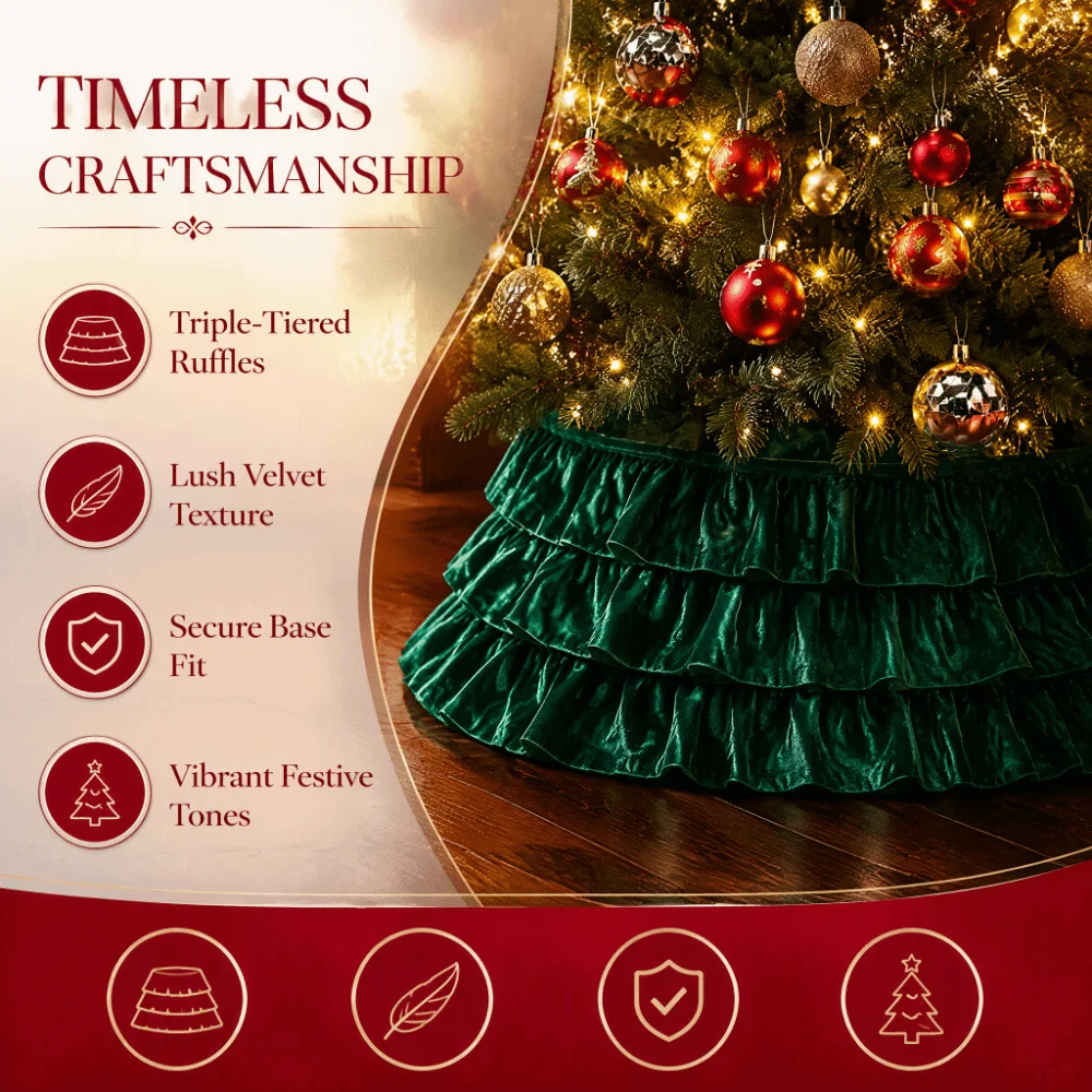 Party Supplies Round Christmas Tree Skirts Foldable Velvet Xmas Tree Pleated Skirts Vintage Elegant Christmas Tree Collar Office
