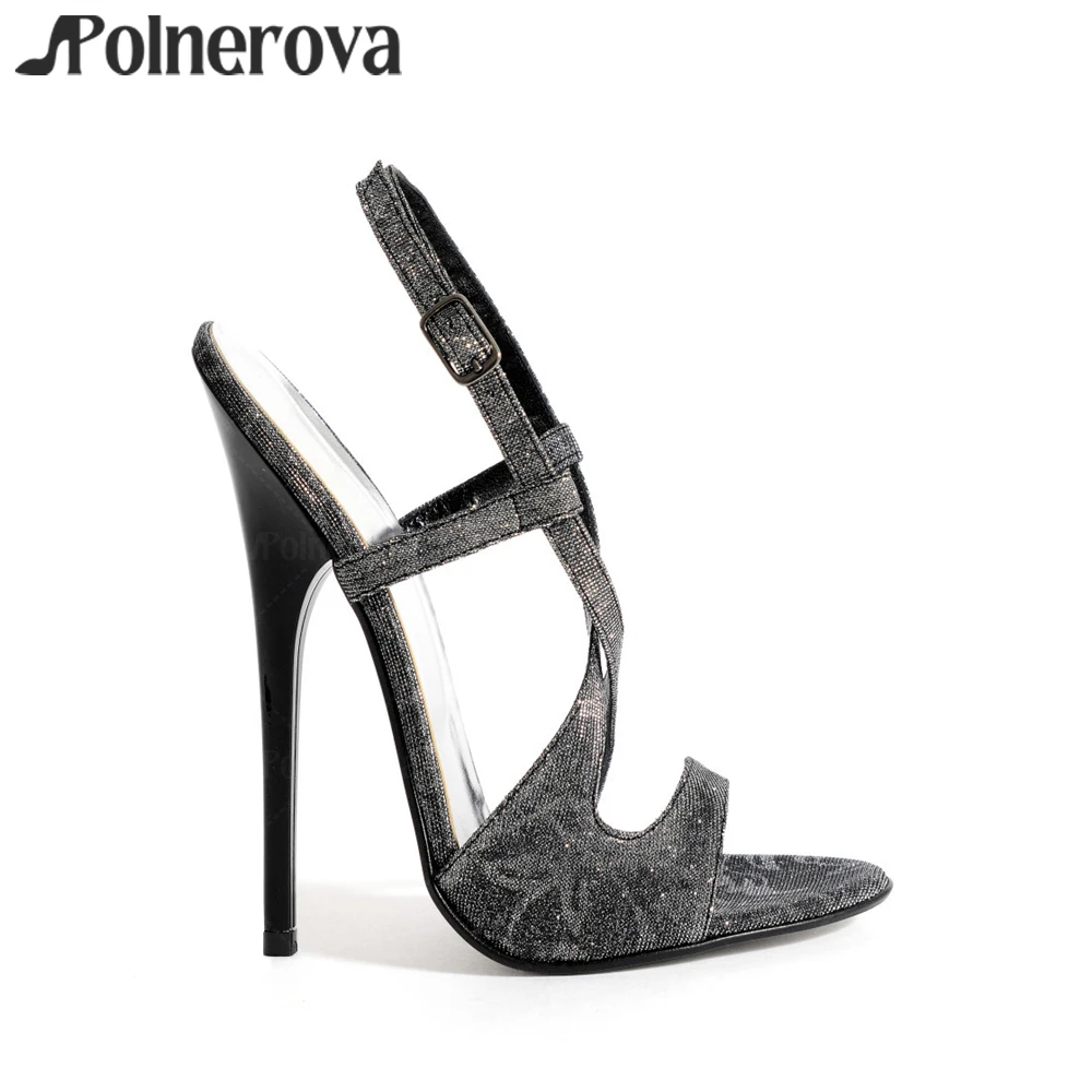 

Grey Silver Mica Extreme Sandals 16cm Lacquered Empire Heels Sexy Style Large Size Summer High Heels for Women Custom Multicolor