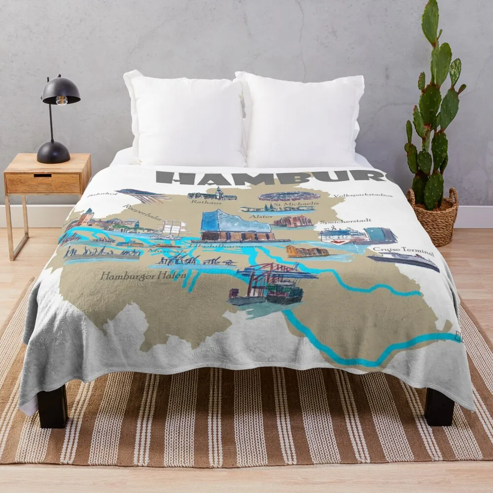 

Hamburg Highlights Sights Map Throw Blanket Stuffeds Soft Beds valentine gift ideas Blankets