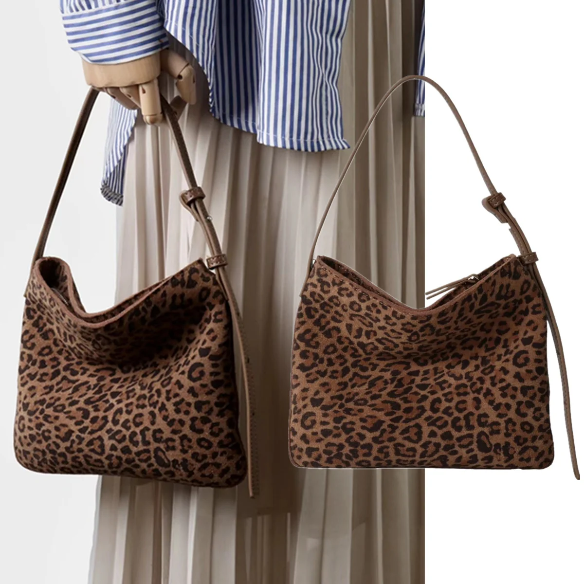 

Jenny&Dave Ins Fashion Blogger French Minimalist Leopard print Frosted Cowhide Tote Bag Retro Handbag Crossbody Bag Women