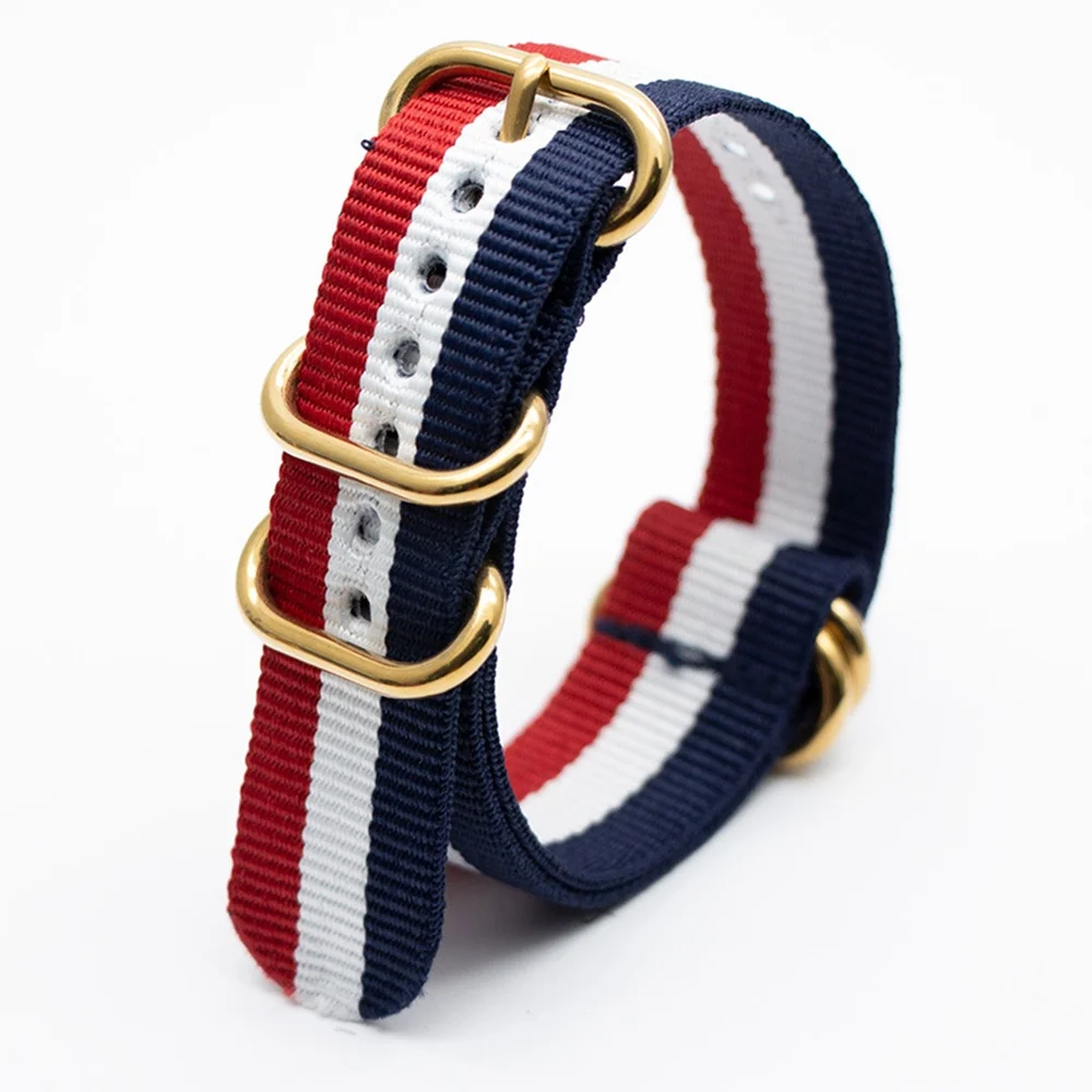 Nylon Strap Canvas Watch Band Strap 18mm 20mm 22mm 24mm Woven Nylon Fabric Watchband One Piece Bracelets with Gold Buckle