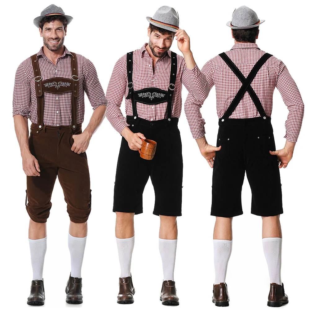 

Oktoberfest Lederhosen Costume for Men Bavarian German Beer Festivals Suspenders Shirt Hat Cosplay Beer Outfits