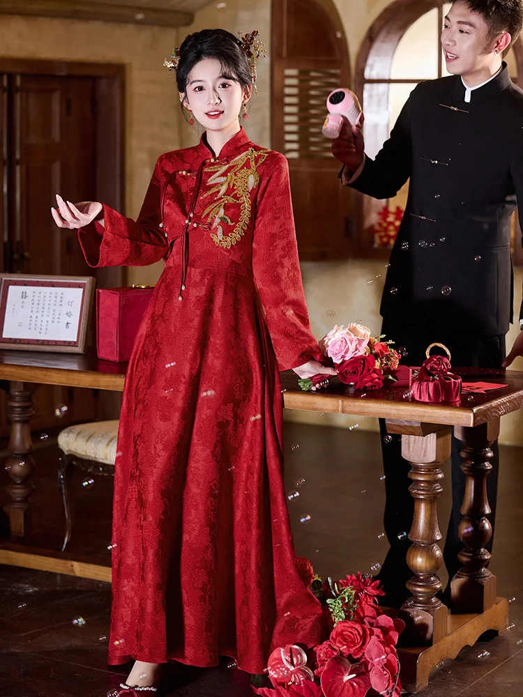 

New Chinese Sle Long Sve Pregnant Women Wedding Dr plus Size Hide Belly Homecoming Casual Dr for Engagement