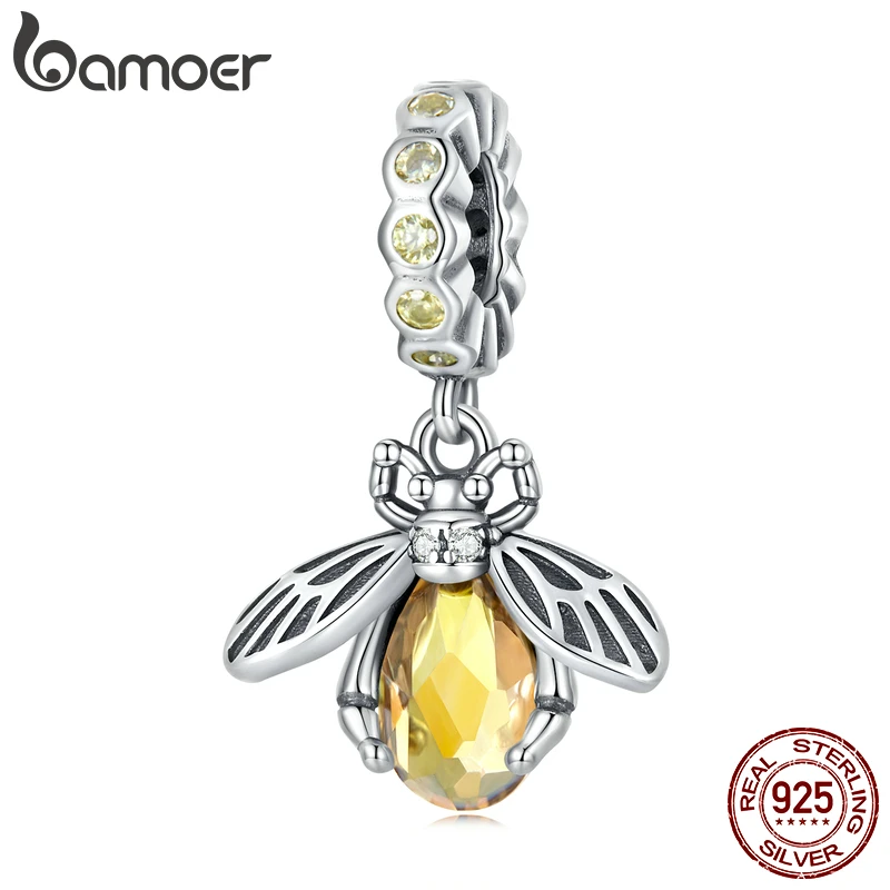 Bamoer 925 Sterling Silver Delicate Bee Charm Bead Zircon Pendant For Women Fit Original DIY Bracelet Necklace Fine Jewelry Gift