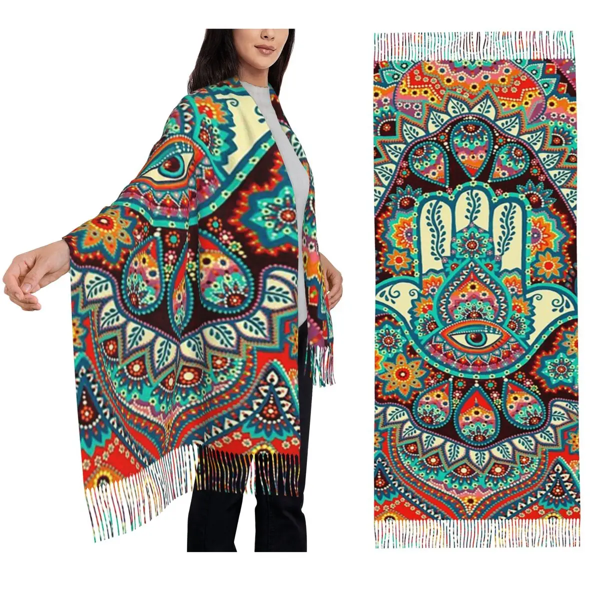 

Hamsa Hand Scarf Tassel Scarves for Women Soft Warm Shawls and Wraps Large Fall Winter Shawl Wrap