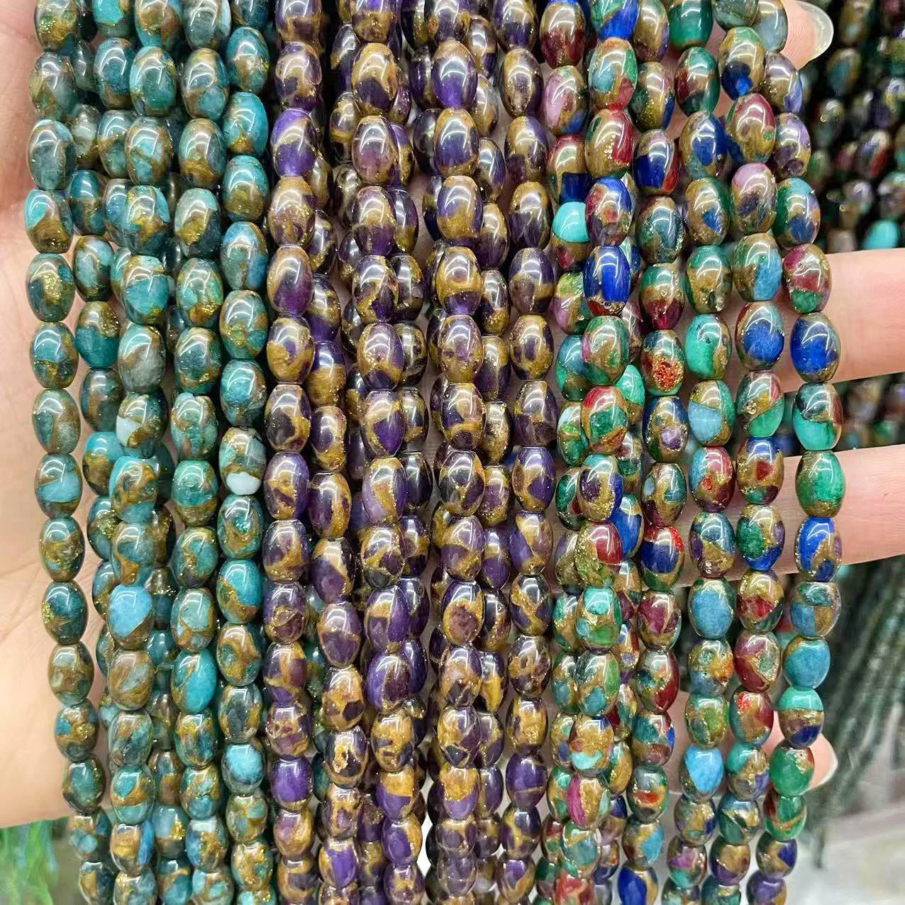 6x9mm Bucket Bead Cylindrical Blue Natural Gold Colored Stone Scattered Beads Handmade DIY Bracelet Necklace Accessories