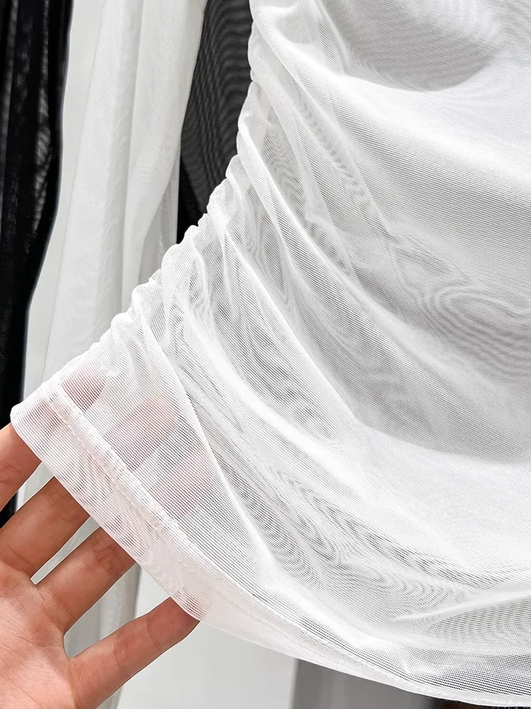 Ultra-fino renda me base irt feminino interior wear camiseta dança transparente gaze topo coreano sle fino ajuste longo sve