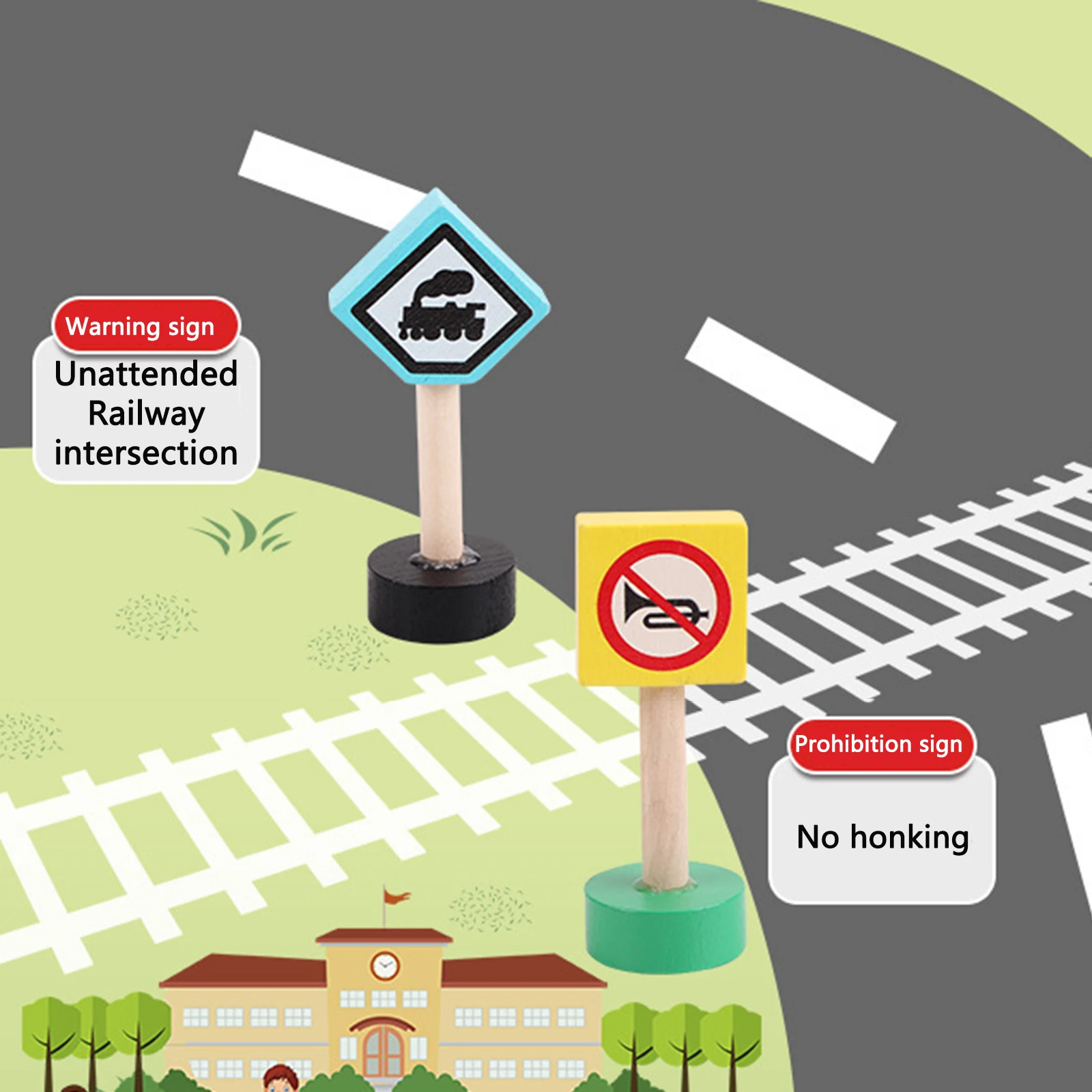 木製子供の都市交通道路標識看板安全意識シーンビルディングブロック早期教育知育玩具