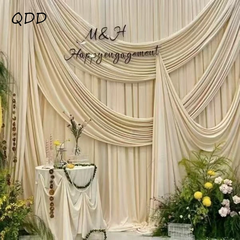 Tela de Seda de Leche Color Champán por Metro para Decoración de Bodas, Cortinas, Telones de Fondo para Arcos de Flores, Telas Decorativas