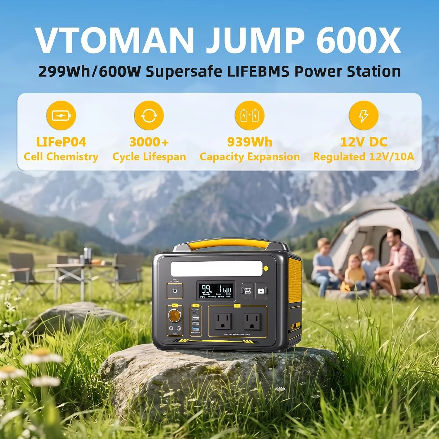 Jump 600X Portable Power Station 600W, 299Wh LiFePO4 Battery | 1200W Surge AC Outlet, PD 60W USB-C, 2-In-1 Solar, Customized