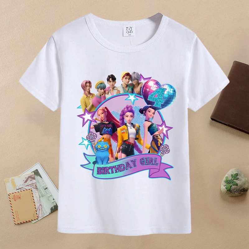 K Pop Demon Huntersd T-shirt per bambini Cartoon Compleanno Numero T-shirt grafiche Bambini Maniche corte Top Vestiti estivi per ragazze