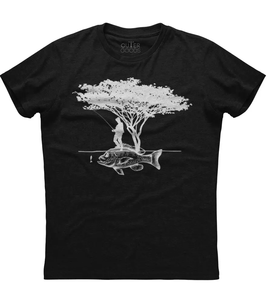 Fishing With Hook Fish And Tree Printed Mens Short Sleeve Cotton Black T-shirtHigh quality 100% cottonAnime Graphic T-shirts for