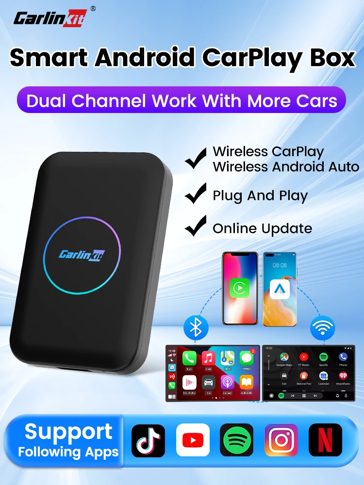 CarlinKit LITE S HDMI 5 en 1 Android TV Box Smart CarPlay Android Auto sans fil Adatper pour voiture jouer vidéo pour YouTube Netflix 7
