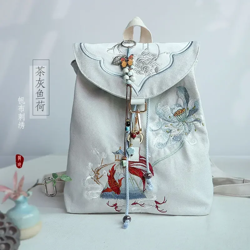 Crianças sacos de escola flor bordado estilo chinês saco lona mochila escolar feminina adolecente mochilas para estudantes