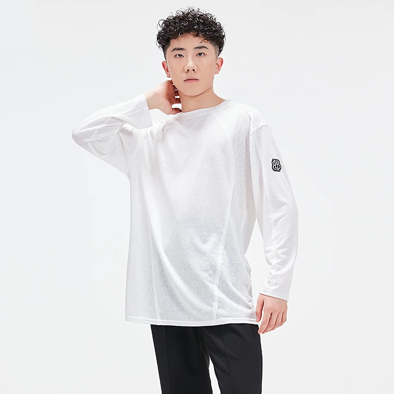 New Latin Dance Tops For Men Long Sleeves T Shirt Loose Latin Dance Practice Wear Rumba Cha Cha Dance Training Tops Sport L17763