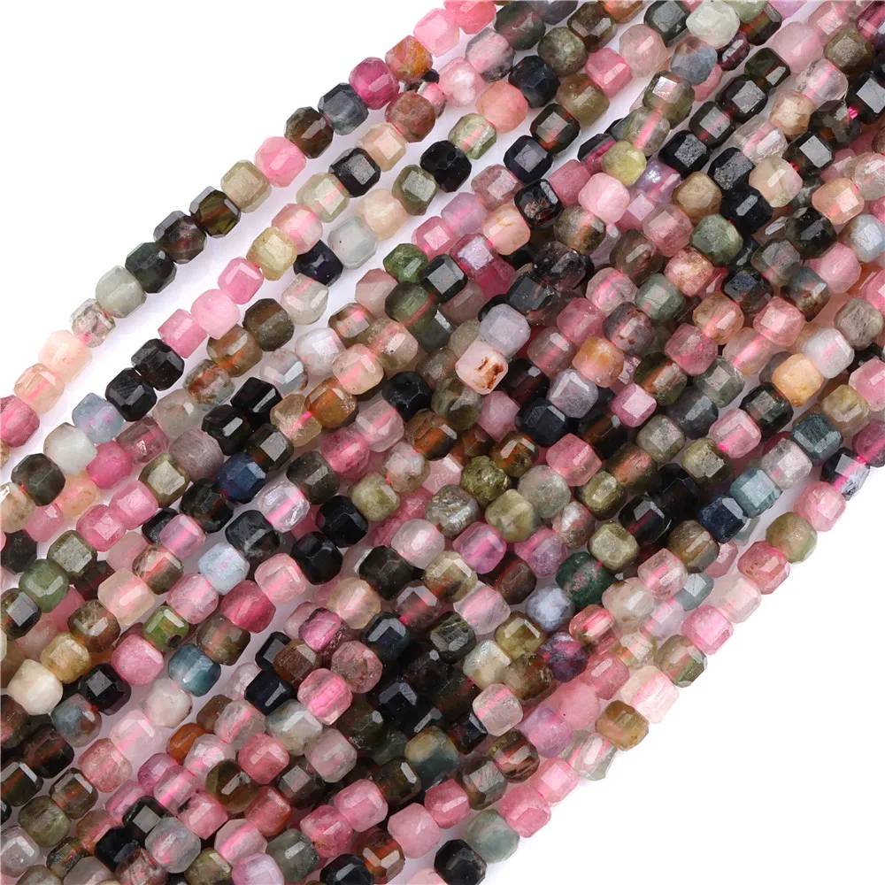 A+ Natural Faceted Stone Beads Small 2-3mm Square Pink Tourmaline Loose Spacer Bead For Jewelry Making Handmade DIY 15\