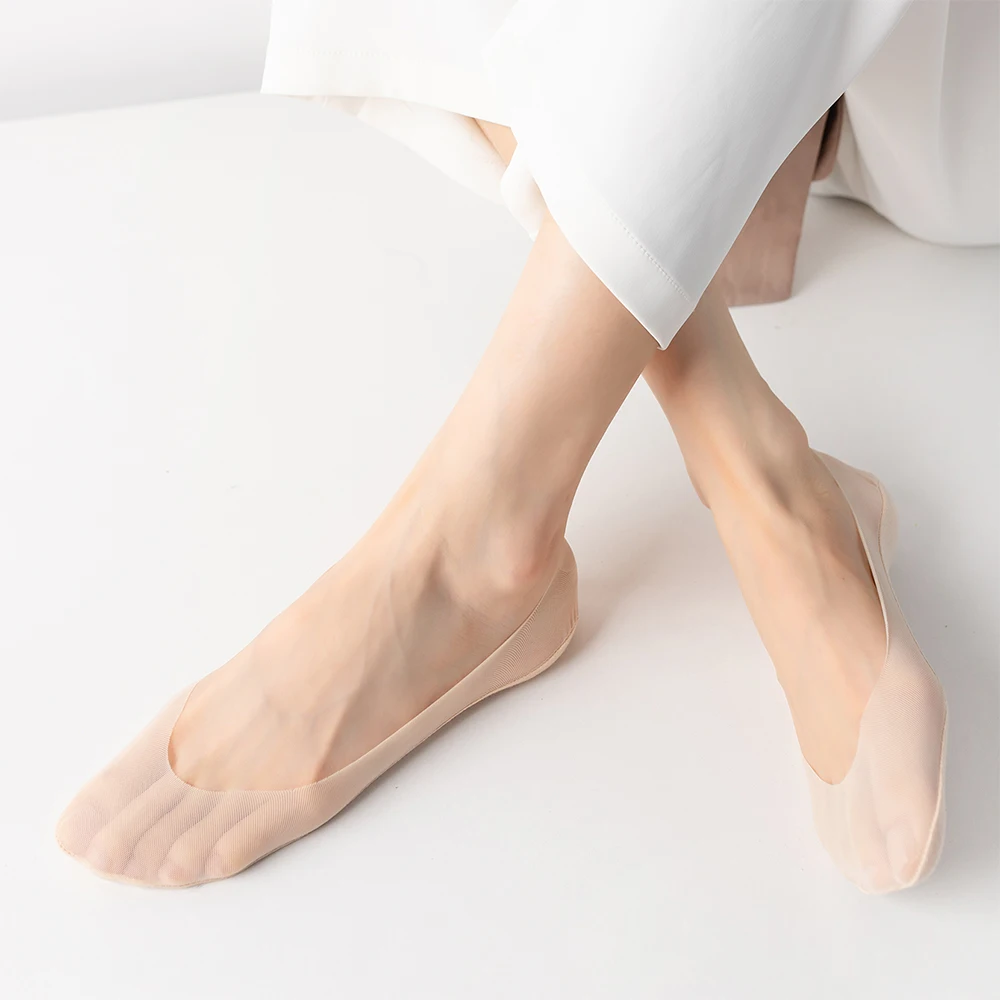 5 Pairs Women Invisible Socks Summer Thin Anti Slip No Slip Low Cut Ice Silk Sockettes for High Heels Flats Solid No Show Socks image 6