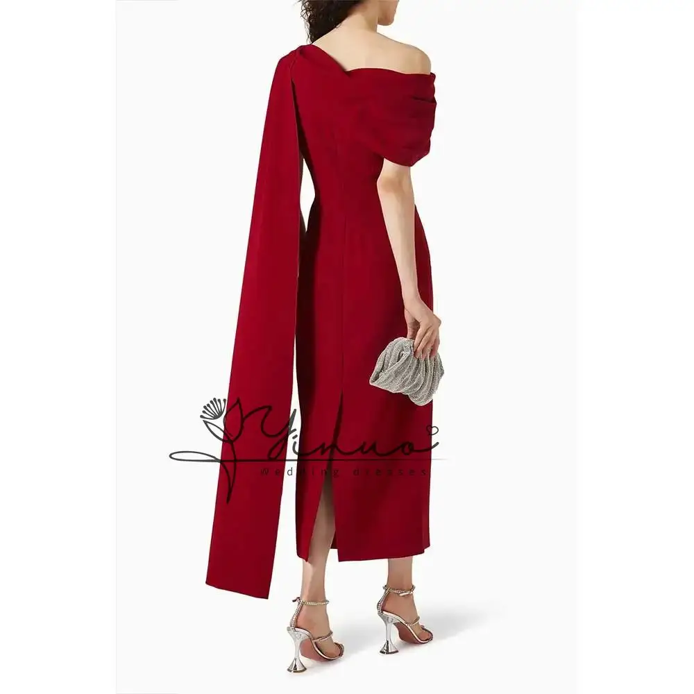 Gorgeous Dubai One Shoulder Sleeve Dress Elegant Party Burgundy Bridal Dress Summer Special Event Formal Occasion Dress