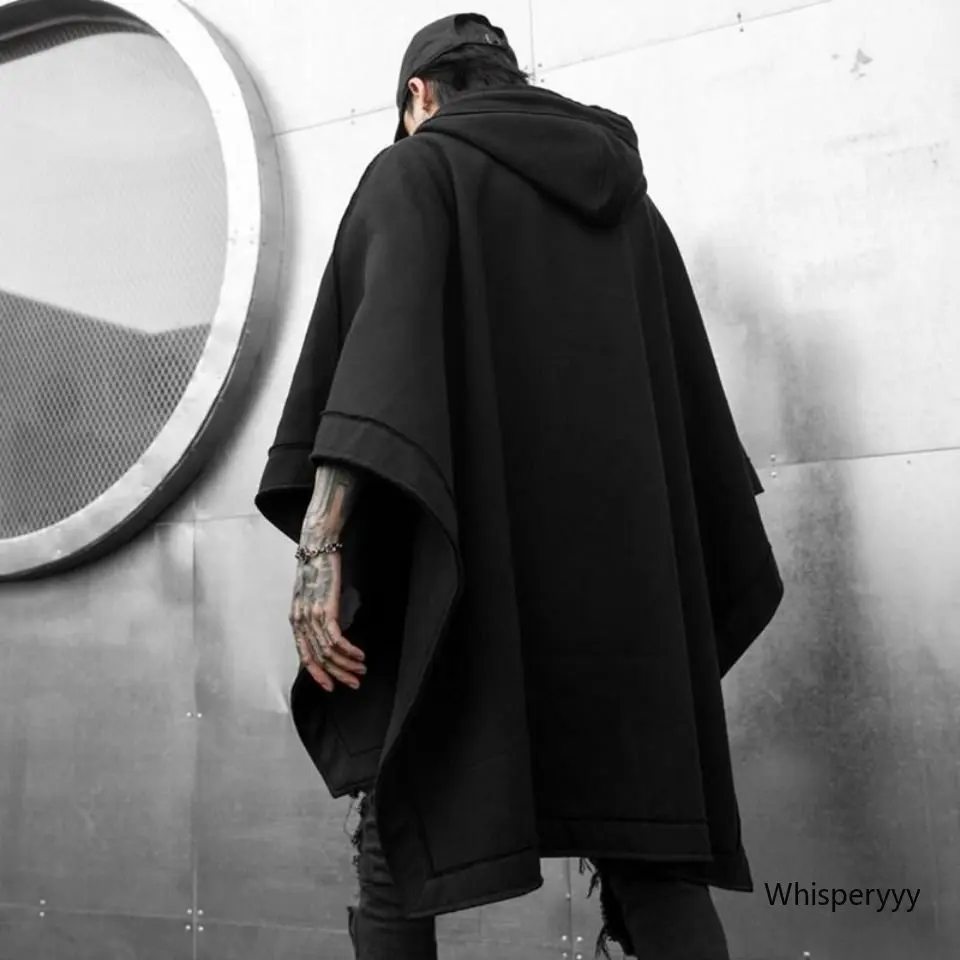 Bat Cloak In Long Hoodie Fashion Male Loose Casual Windbreaker Hooded Coat Man Black Pullover Streetwear Vintage Trend Clothing