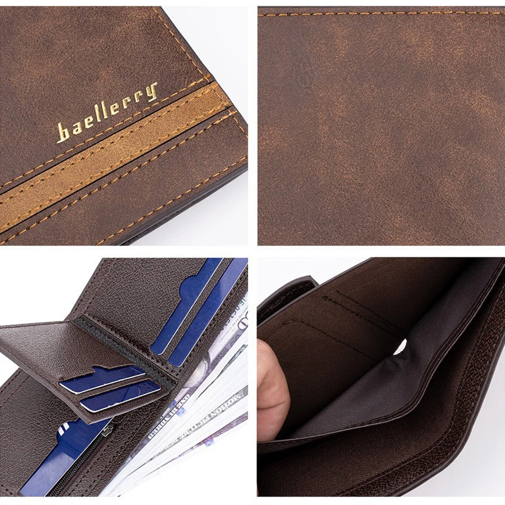 Baellerry 솔리드 쉐이드 남성용 지갑, 부드러운 PU 가죽 미니멀리스트 짧은 이중 접이식 매일 사용