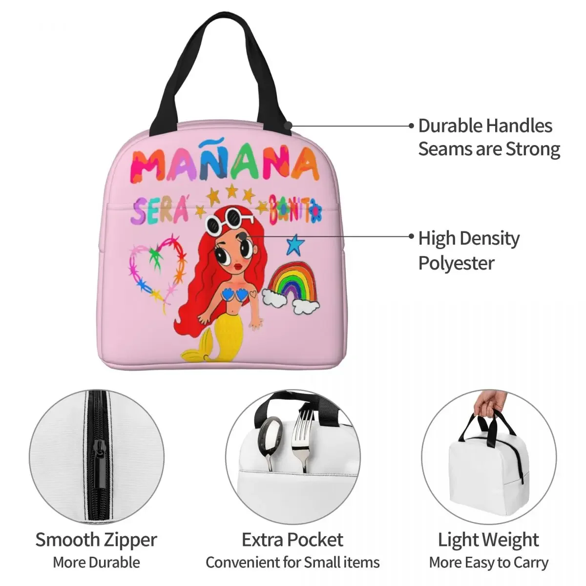 Karol G Manana Sera Bonito Insulated Lunch Bag Large Lunch Container Thermal Bag Tote Lunch Box Beach Outdoor Girl Boy