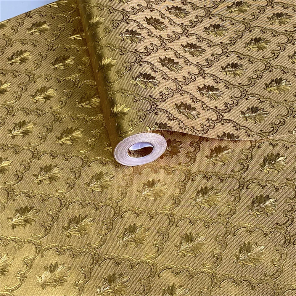 Luxury Classic Gold Damask Wallpaper Roll Bedroom Living Room Relief Damascus Wall Paper Wallpapers Gold Foil Papel De Parede