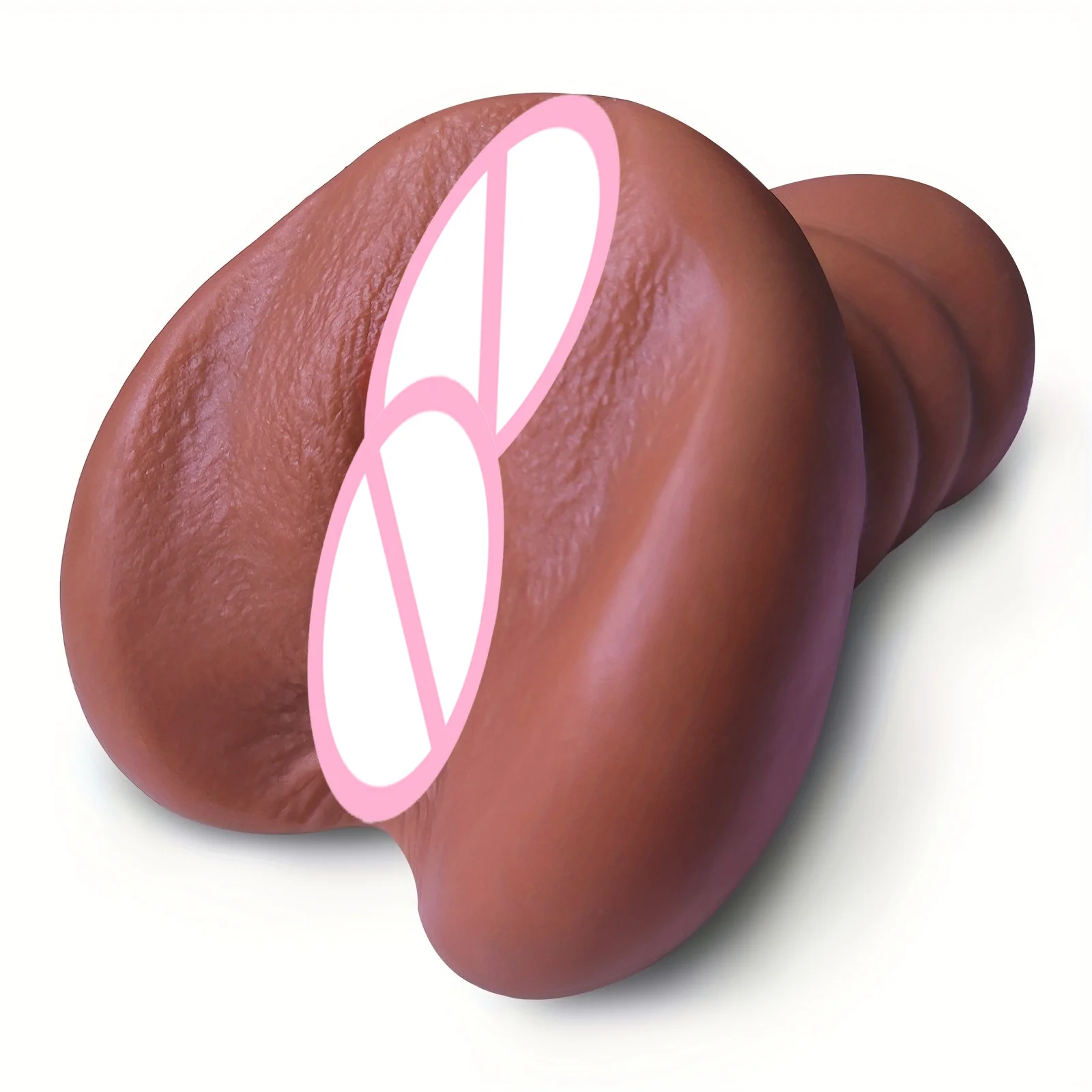 Realistic Portable Male Personal Massager Brown Skin Thick Lips Design 5D Stimulation Tight Deep Dual Channel Adult Toy for Men