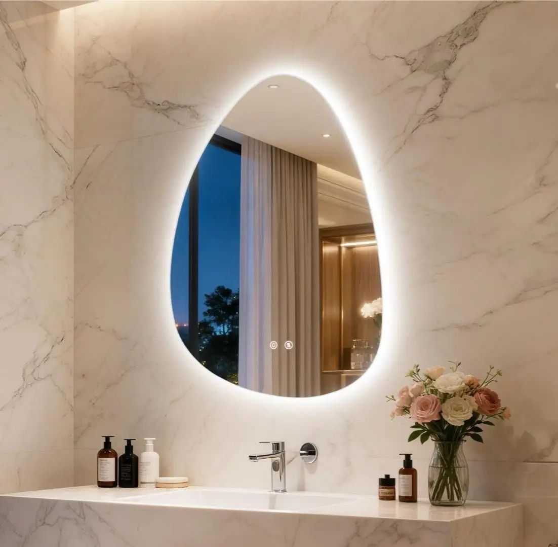 70/77CM Irregular Illuminated LED Bathroom Mirror Makeup Vanity Mirror for Wall 3 Colors Setting Anti-fog